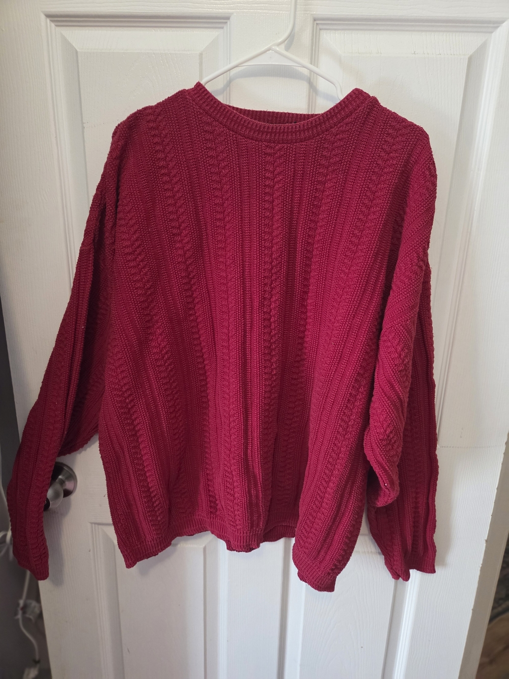 bill blass Red Cable Knit Crewneck Sweater